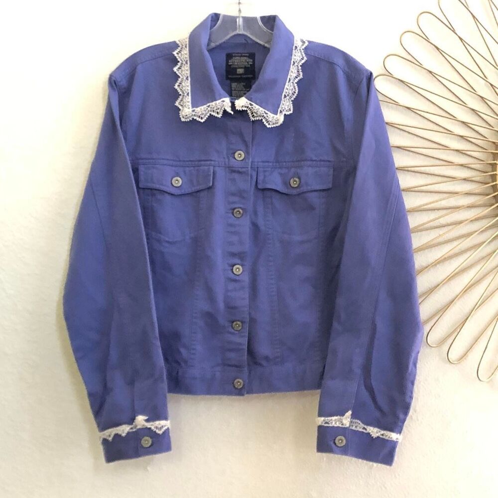 RARE Vintage Faded Glory Purple Blue denim jacket lace coquette whimsical fairy